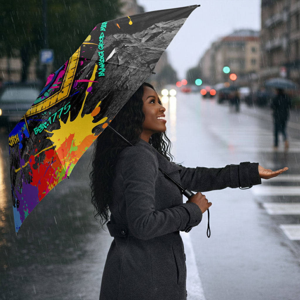 Prince Hall Freemasonry Umbrella Colorful Graffiti Paint Splatter On Urban Stone Wall