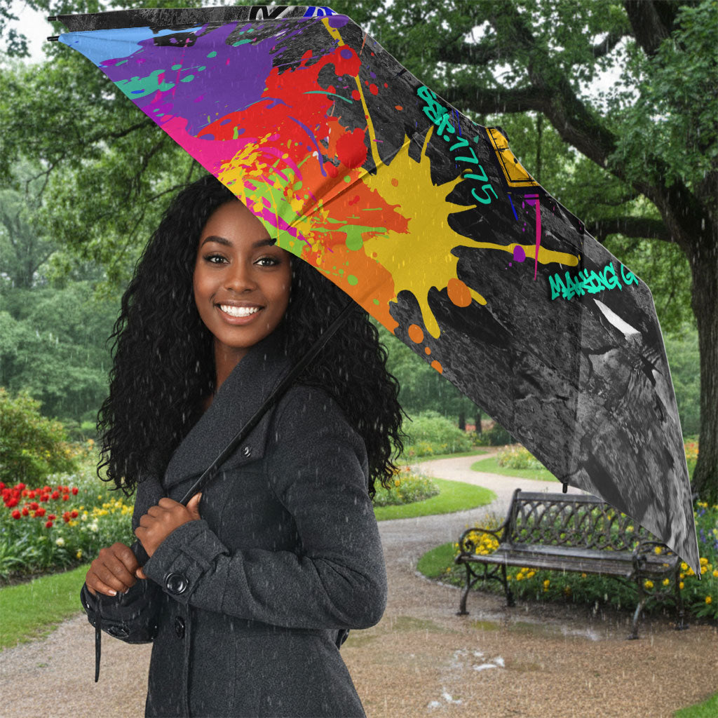 Prince Hall Freemasonry Umbrella Colorful Graffiti Paint Splatter On Urban Stone Wall