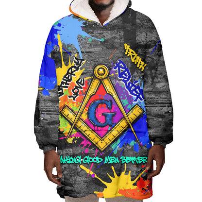 Prince Hall Freemasonry Wearable Blanket Hoodie Colorful Graffiti Paint Splatter On Urban Stone Wall