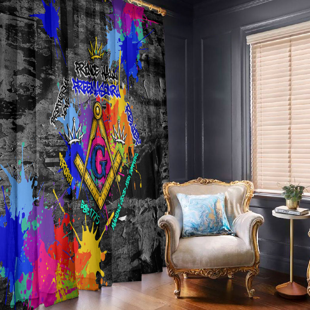 Prince Hall Freemasonry Window Curtain Colorful Graffiti Paint Splatter On Urban Stone Wall