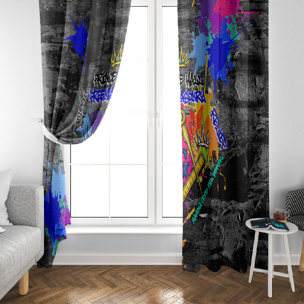 Prince Hall Freemasonry Window Curtain Colorful Graffiti Paint Splatter On Urban Stone Wall