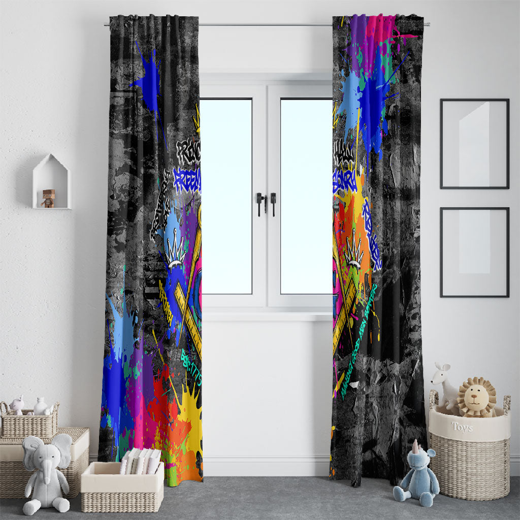 Prince Hall Freemasonry Window Curtain Colorful Graffiti Paint Splatter On Urban Stone Wall