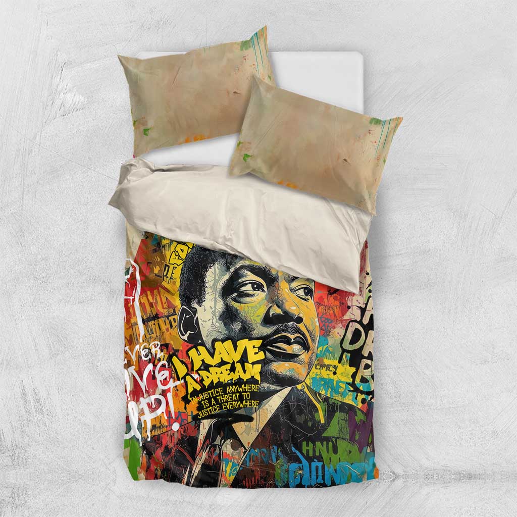 Martin Luther King Graffiti Afro Bedding Set Colorful Spray Paint Quotes and Crown - African Pride