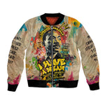 Martin Luther King Graffiti Afro Bomber Jacket Colorful Spray Paint Quotes and Crown - African Pride