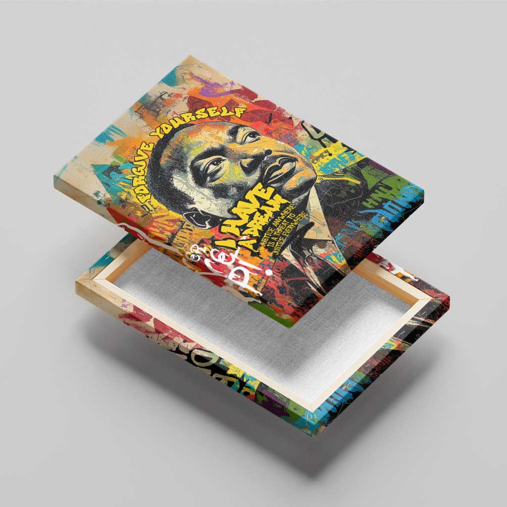 Martin Luther King Graffiti Afro Canvas Wall Art Colorful Spray Paint Quotes and Crown - African Pride