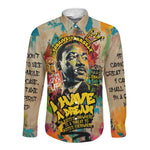 Martin Luther King Graffiti Afro Long Sleeve Button Shirt Colorful Spray Paint Quotes and Crown - African Pride