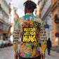 Martin Luther King Graffiti Afro Long Sleeve Button Shirt Colorful Spray Paint Quotes and Crown - African Pride