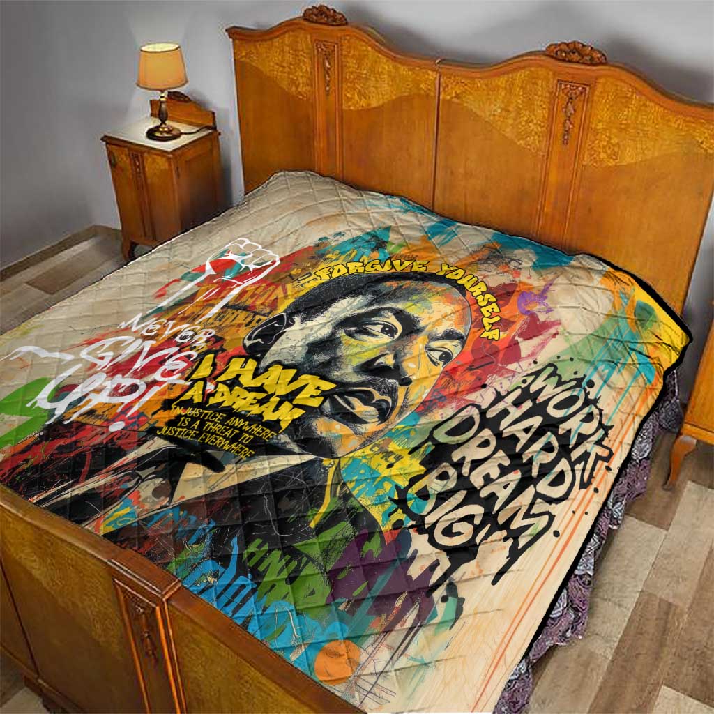 Martin Luther King Graffiti Afro Quilt Colorful Spray Paint Quotes and Crown - African Pride
