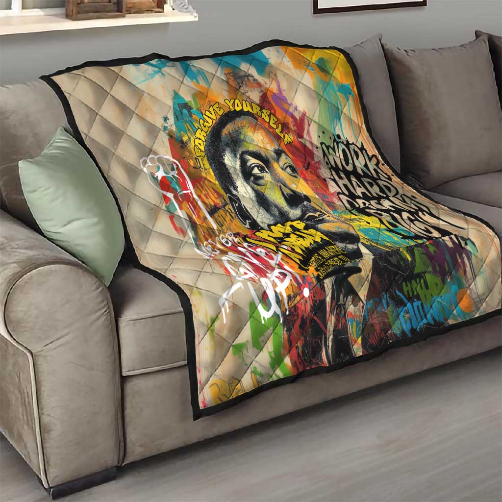 Martin Luther King Graffiti Afro Quilt Colorful Spray Paint Quotes and Crown - African Pride