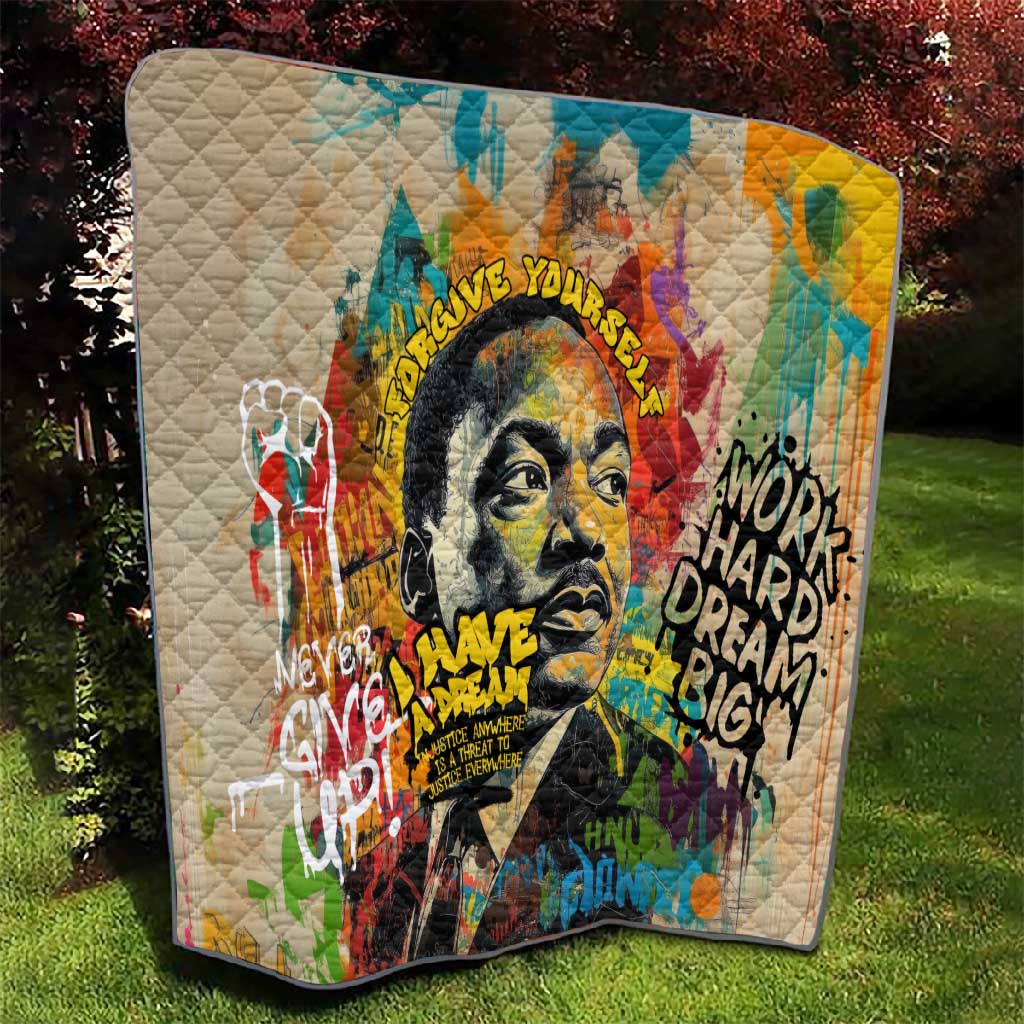 Martin Luther King Graffiti Afro Quilt Colorful Spray Paint Quotes and Crown - African Pride