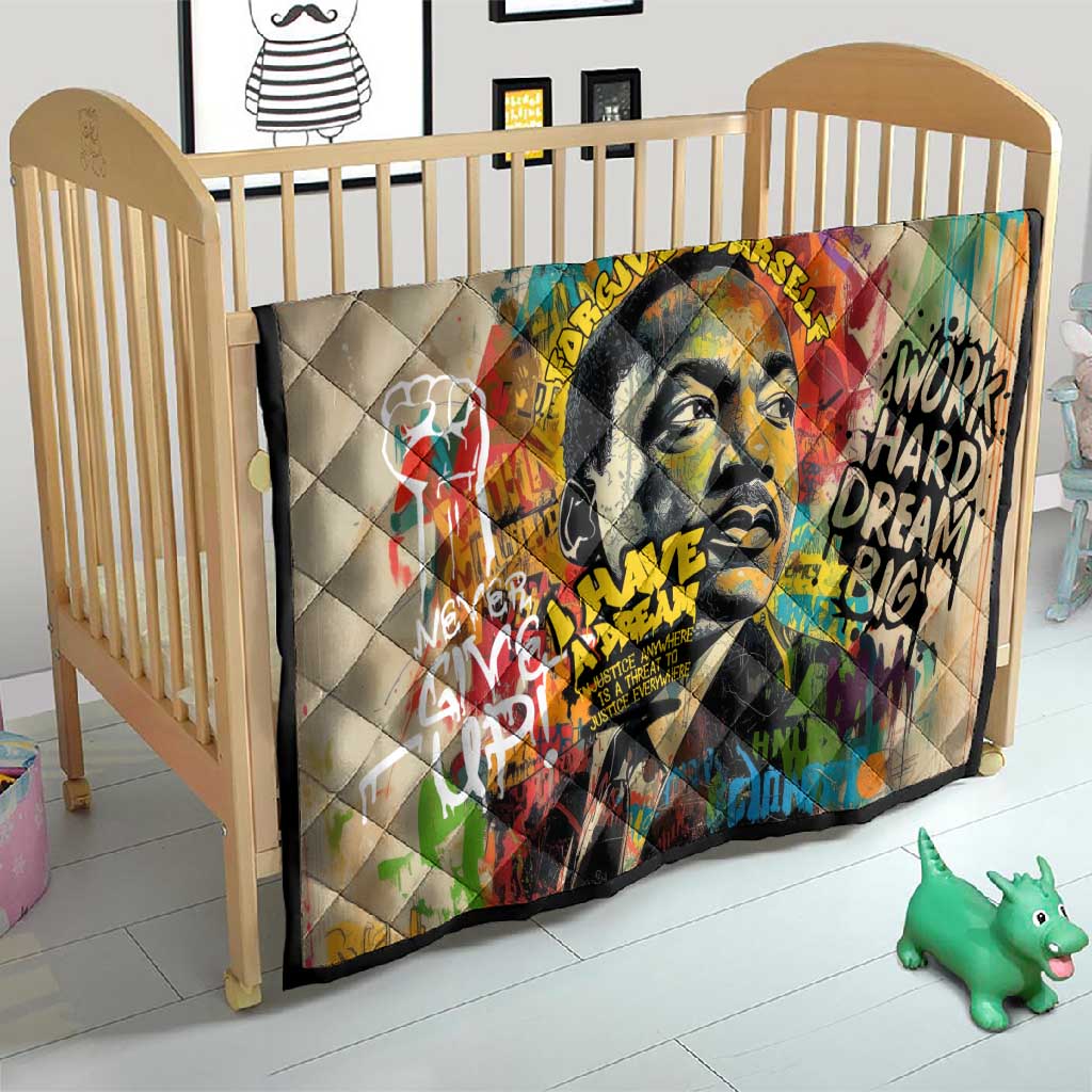 Martin Luther King Graffiti Afro Quilt Colorful Spray Paint Quotes and Crown - African Pride