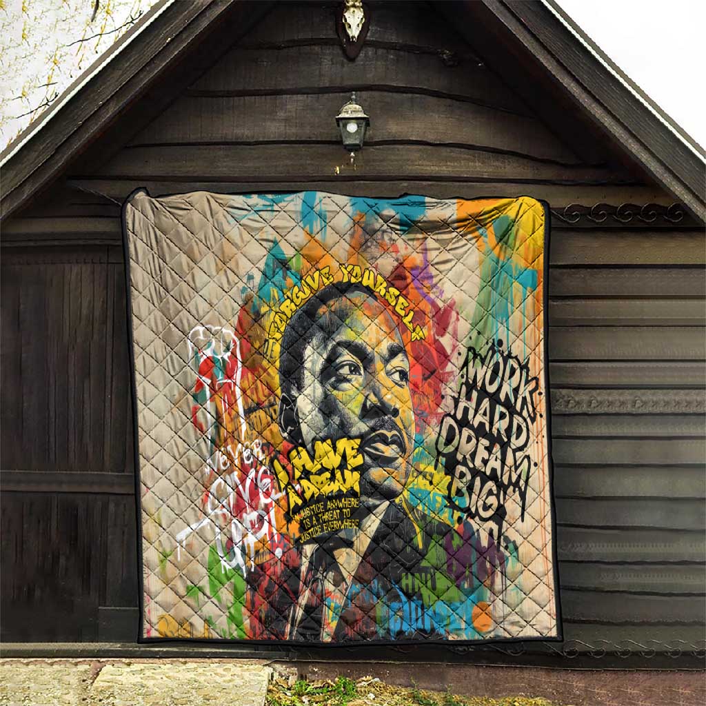 Martin Luther King Graffiti Afro Quilt Colorful Spray Paint Quotes and Crown - African Pride
