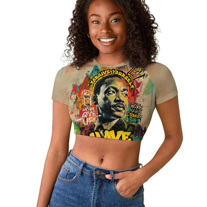 Martin Luther King Graffiti Afro Raglan Cropped T shirt Colorful Spray Paint Quotes and Crown - African Pride