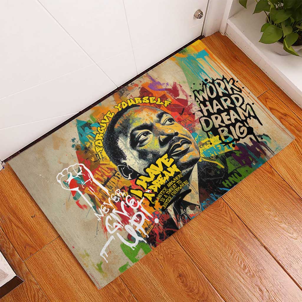 Martin Luther King Graffiti Afro Rubber Doormat Colorful Spray Paint Quotes and Crown - African Pride