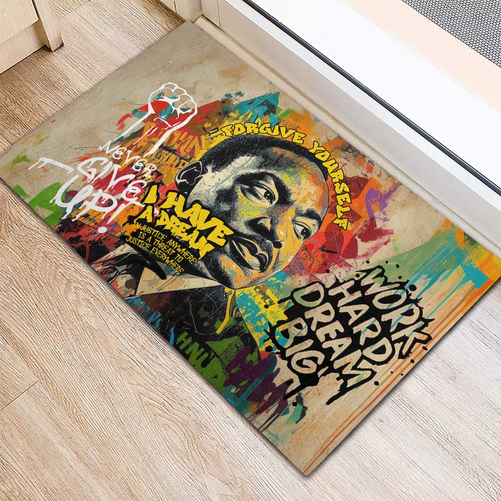 Martin Luther King Graffiti Afro Rubber Doormat Colorful Spray Paint Quotes and Crown - African Pride