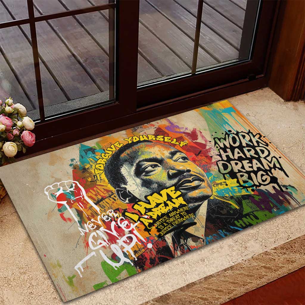 Martin Luther King Graffiti Afro Rubber Doormat Colorful Spray Paint Quotes and Crown - African Pride