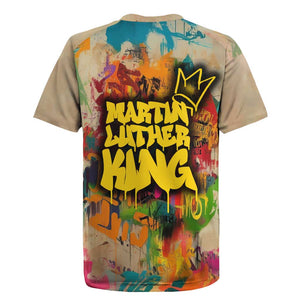 Martin Luther King Graffiti Afro Rugby Jersey Colorful Spray Paint Quotes and Crown - African Pride