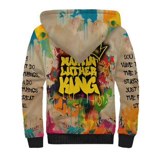 Martin Luther King Graffiti Afro Sherpa Hoodie Colorful Spray Paint Quotes and Crown - African Pride