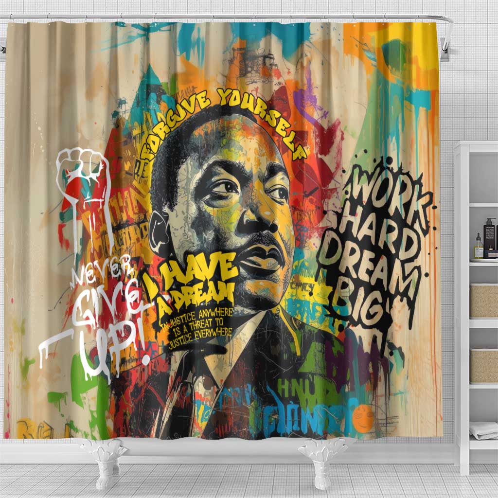 Martin Luther King Graffiti Afro Shower Curtain Colorful Spray Paint Quotes and Crown - African Pride