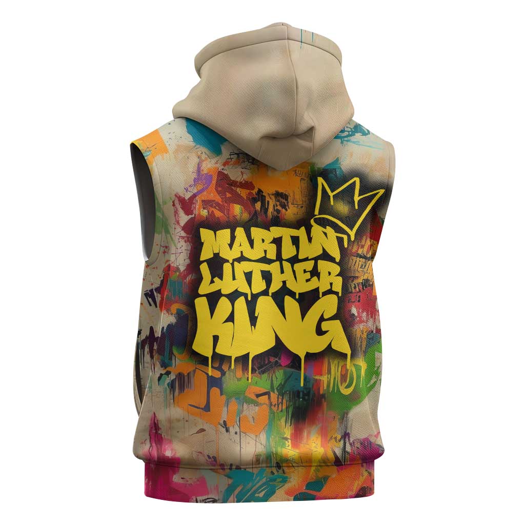 Martin Luther King Graffiti Afro Sleeveless Zip Hoodie Colorful Spray Paint Quotes and Crown - African Pride