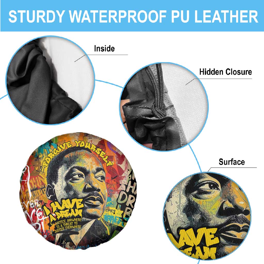 Martin Luther King Graffiti Afro Spare Tire Cover Colorful Spray Paint Quotes and Crown - African Pride