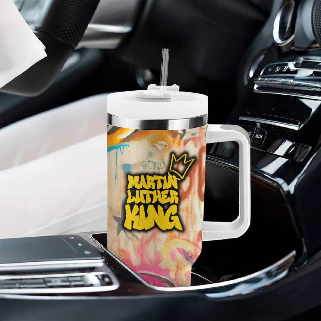 Martin Luther King Graffiti Afro Tumbler With Handle Colorful Spray Paint Quotes and Crown - African Pride