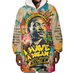Martin Luther King Graffiti Afro Wearable Blanket Hoodie Colorful Spray Paint Quotes and Crown - African Pride