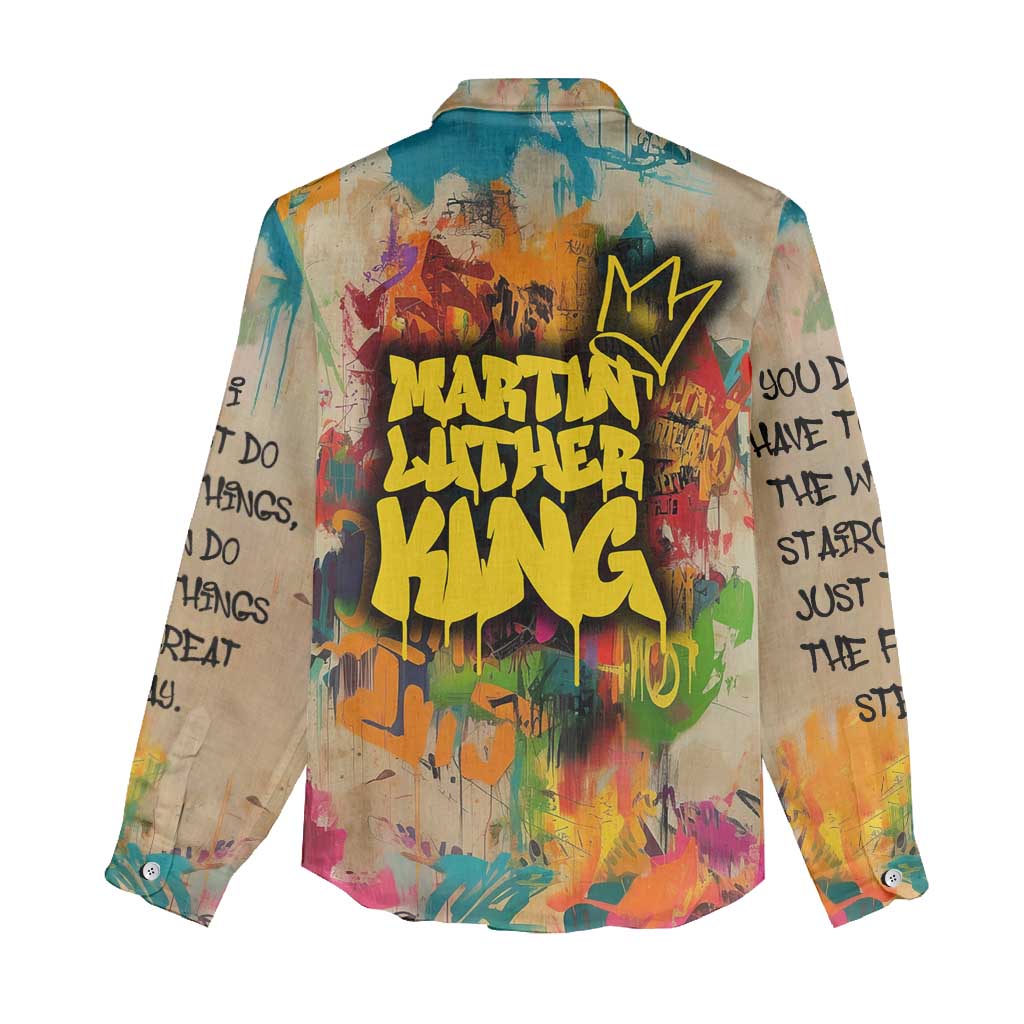 Martin Luther King Graffiti Afro Women Casual Shirt Colorful Spray Paint Quotes and Crown - African Pride