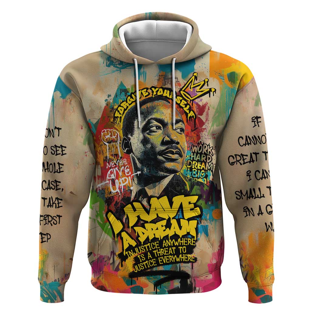 Martin Luther King Graffiti Afro Zip Hoodie Colorful Spray Paint Quotes and Crown - African Pride