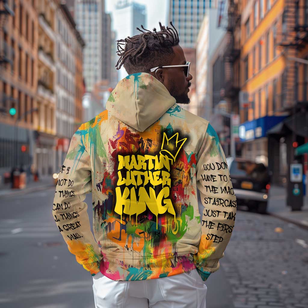 Martin Luther King Graffiti Afro Zip Hoodie Colorful Spray Paint Quotes and Crown - African Pride