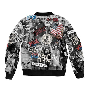 Martin Luther King Day Afro Sleeve Zip Bomber Jacket Civil Rights Leader - Classic American Street Graffiti - African Pride