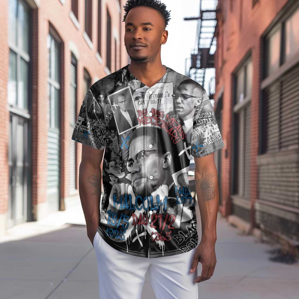 Afro Malcolm X Baseball Jersey Quotes Dates and Black History Activist Theme - African Pride