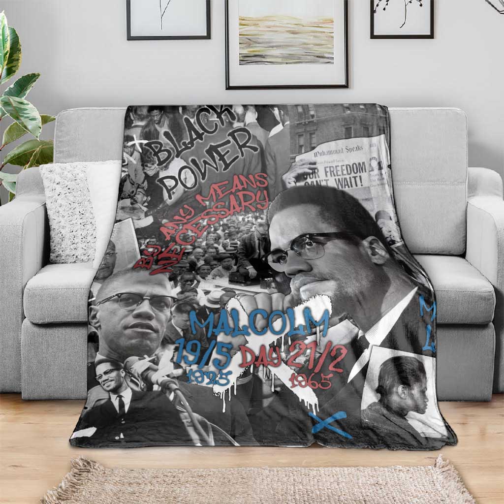 Afro Malcolm X Blanket Quotes Dates and Black History Activist Theme - African Pride