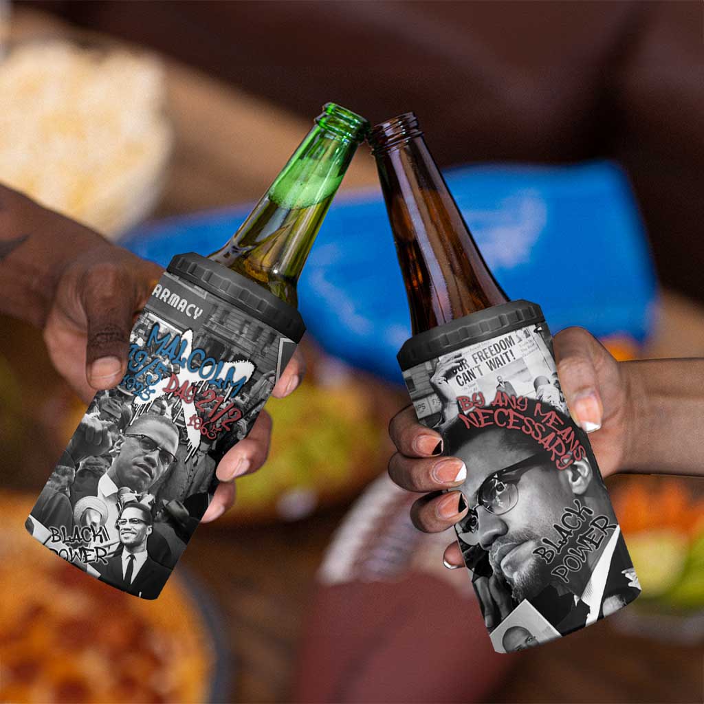 Afro Malcolm X 4 in 1 Can Cooler Tumbler Quotes Dates and Black History Activist Theme - African Pride