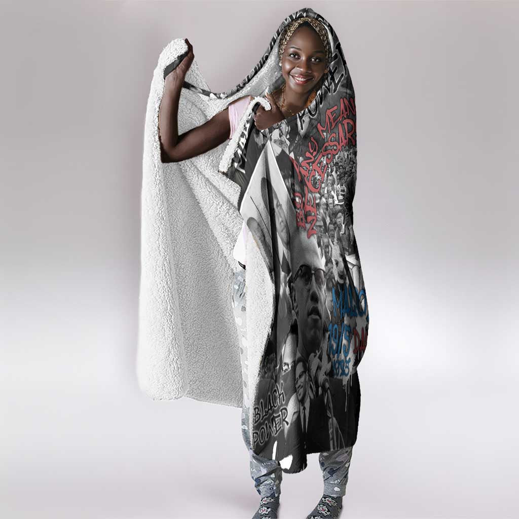 Afro Malcolm X Hooded Blanket Quotes Dates and Black History Activist Theme - African Pride