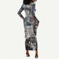 Afro Malcolm X Long Sleeve Bodycon Dress Quotes Dates and Black History Activist Theme - African Pride