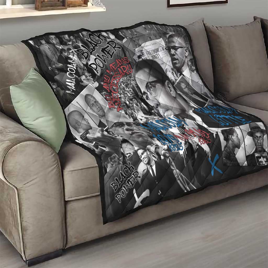 Afro Malcolm X Quilt Quotes Dates and Black History Activist Theme - African Pride
