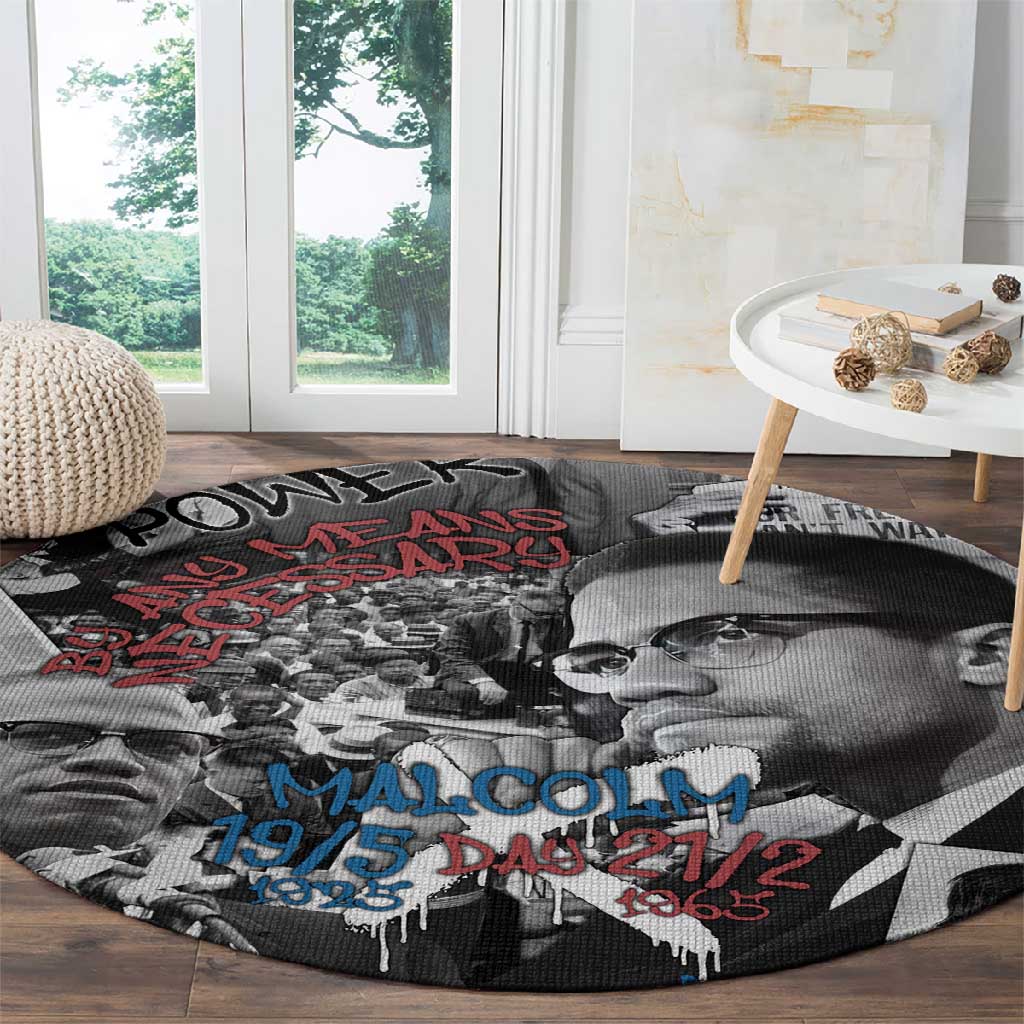 Afro Malcolm X Round Carpet Quotes Dates and Black History Activist Theme - African Pride