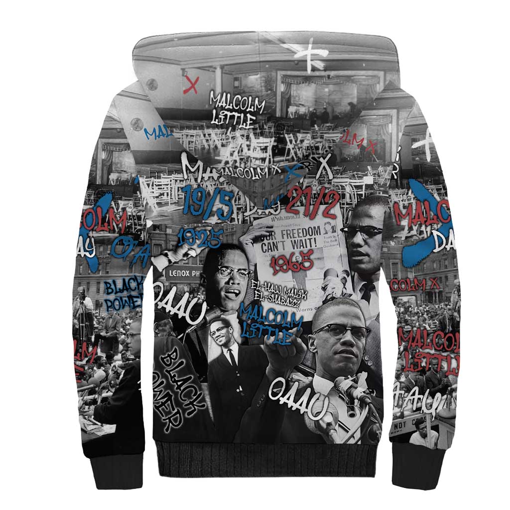 Afro Malcolm X Sherpa Hoodie Quotes Dates and Black History Activist Theme - African Pride