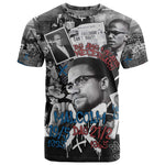Afro Malcolm X T shirt Quotes Dates and Black History Activist Theme - African Pride
