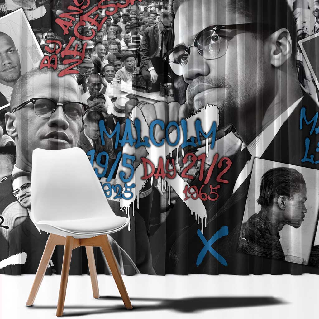 Afro Malcolm X Window Curtain Quotes Dates and Black History Activist Theme - African Pride