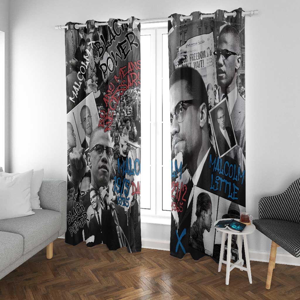 Afro Malcolm X Window Curtain Quotes Dates and Black History Activist Theme - African Pride