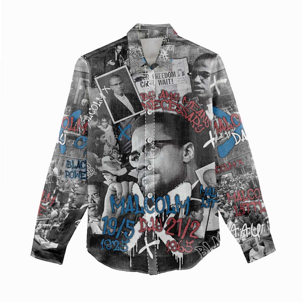 Afro Malcolm X Women Casual Shirt Quotes Dates and Black History Activist Theme - African Pride