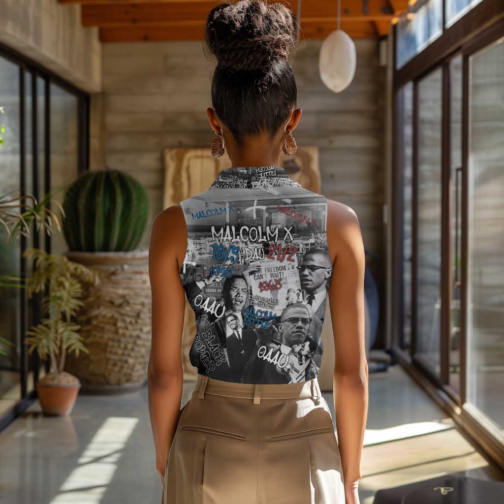 Afro Malcolm X Women Sleeveless Polo Shirt Quotes Dates and Black History Activist Theme - African Pride