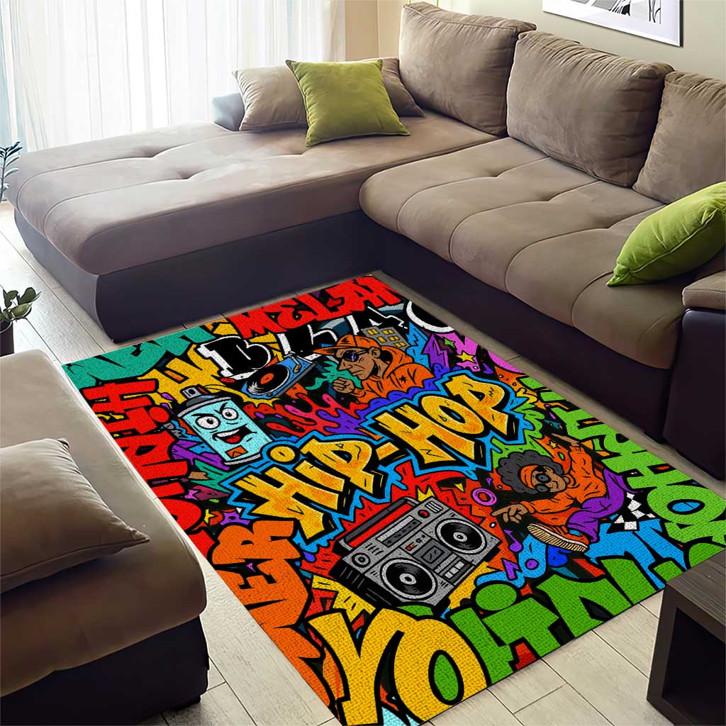 Hip Hop Graffiti African Area Rug Black Melanin Text and Urban Street Art - African Pride