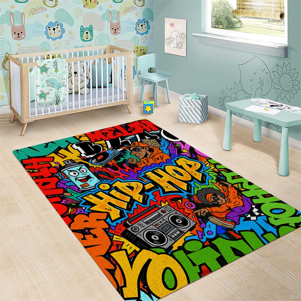Hip Hop Graffiti African Area Rug Black Melanin Text and Urban Street Art - African Pride