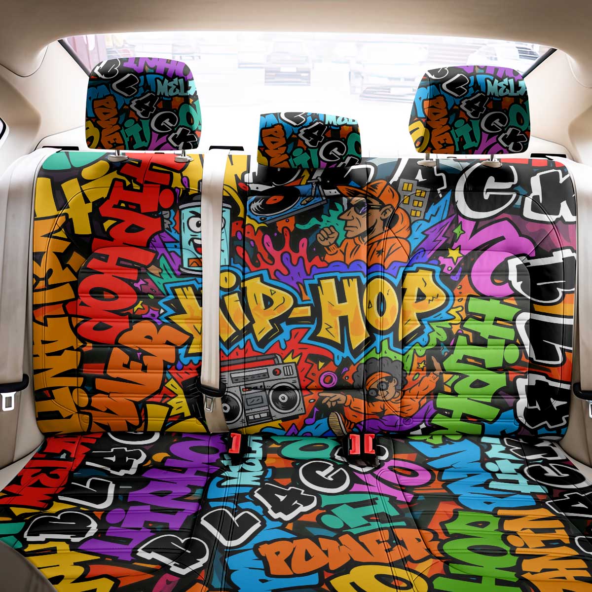 Hip Hop Graffiti African Back Car Seat Cover Black Melanin Text and Urban Street Art - African Pride