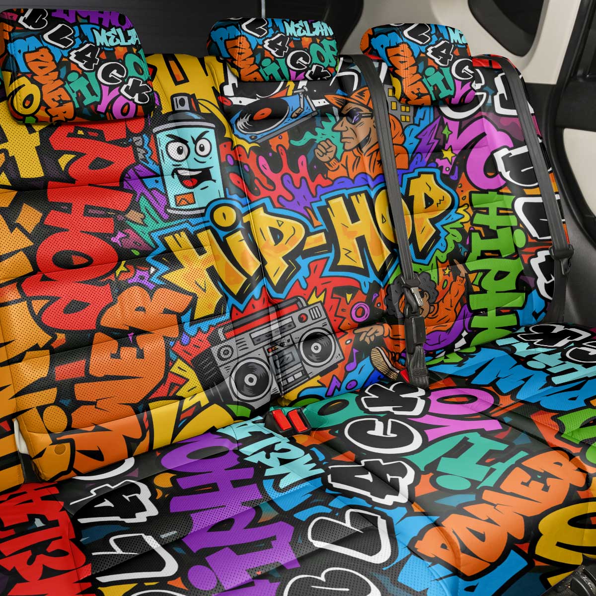 Hip Hop Graffiti African Back Car Seat Cover Black Melanin Text and Urban Street Art - African Pride