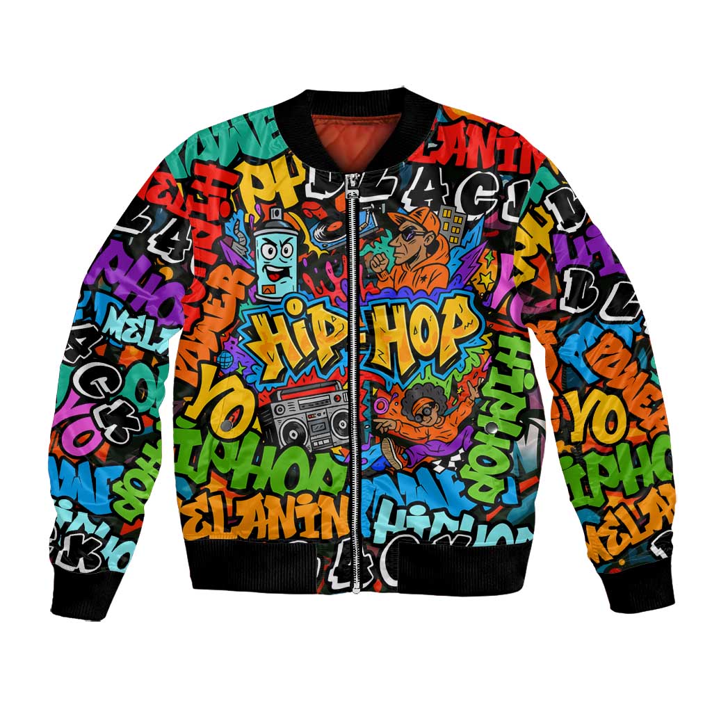 Hip Hop Graffiti African Bomber Jacket Black Melanin Text and Urban Street Art - African Pride