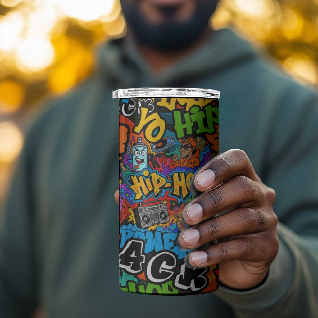 Hip Hop Graffiti African 4 in 1 Can Cooler Tumbler Black Melanin Text and Urban Street Art - African Pride